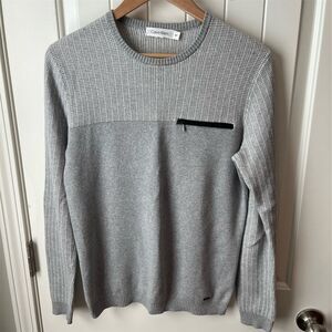 Calvin Klein Men's Gray Pullover Sweater Small Textured Knit Crew Neck